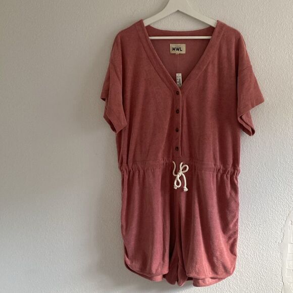 Madewell MWL Terry Cloth Pink Short Sleeve Romper XL - Picture 5 of 10